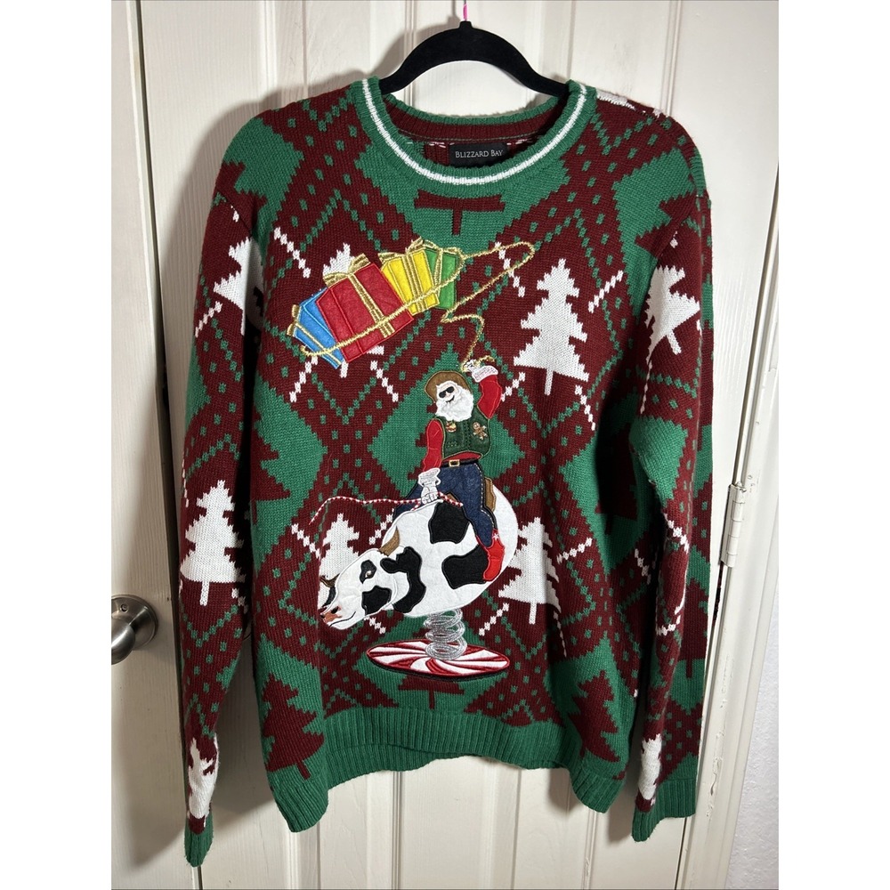 Blizzard Bay Fair Isle Santa Cowboy Ugly Christmas Sweater Mens Large